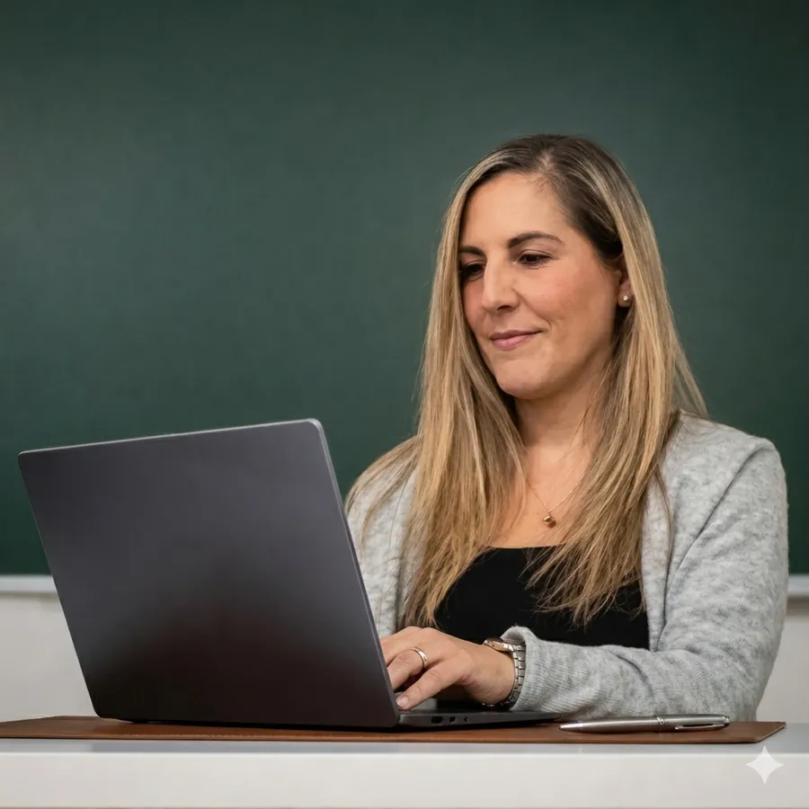 Alicia Cobo trabajando con su portátil